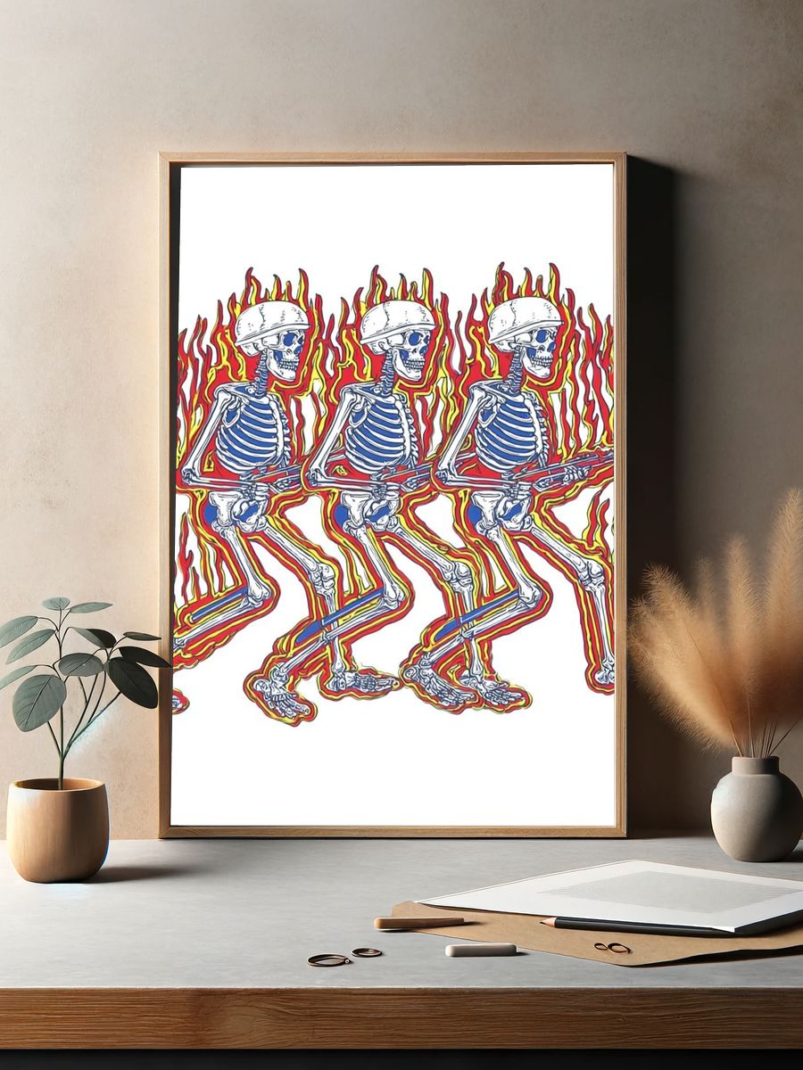 Flaming Skeleton Trio Illustration Poster. — room view 2