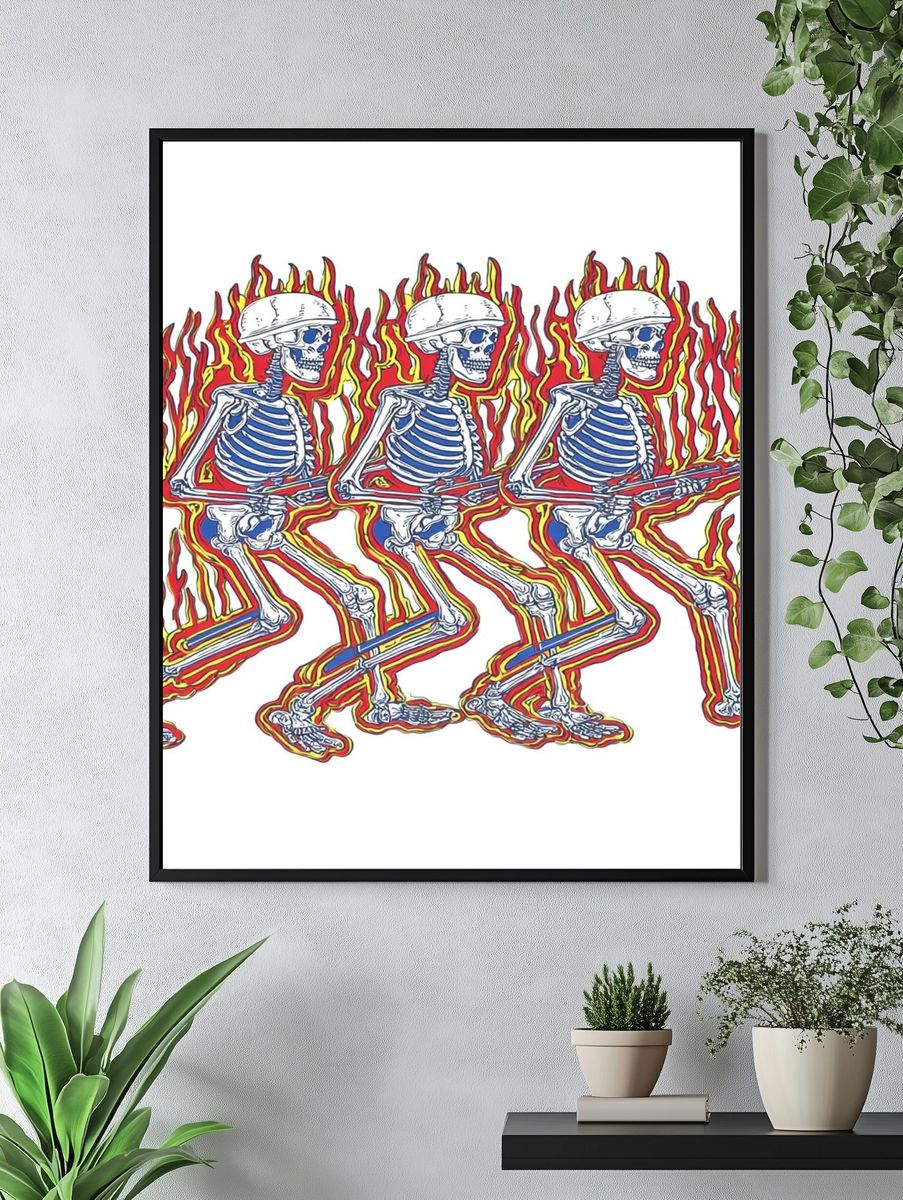 Flaming Skeleton Trio Illustration Poster. — room view 4