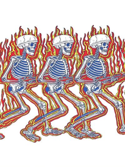 Flaming Skeleton Trio Illustration Poster.