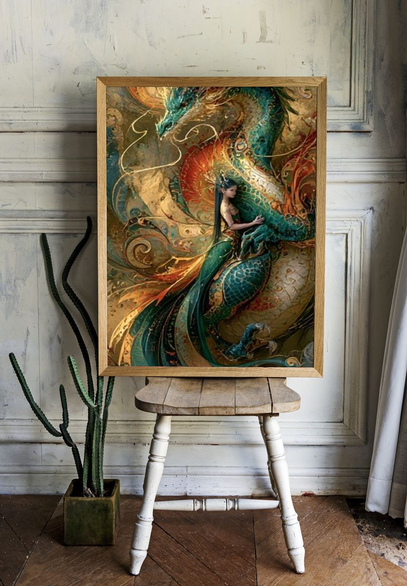 Dragon Embrace Fantasy Poster. room preview