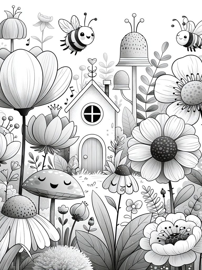 Whimsical Garden Bees Illustration Poster. poster detail