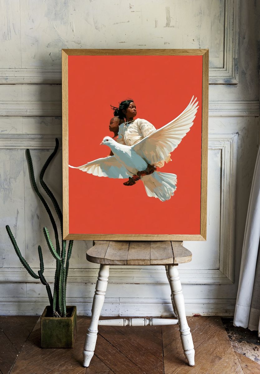 Girl and Dove Digital Art Poster. room preview