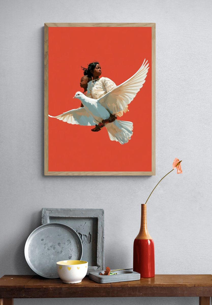 Girl and Dove Digital Art Poster. — room view 3