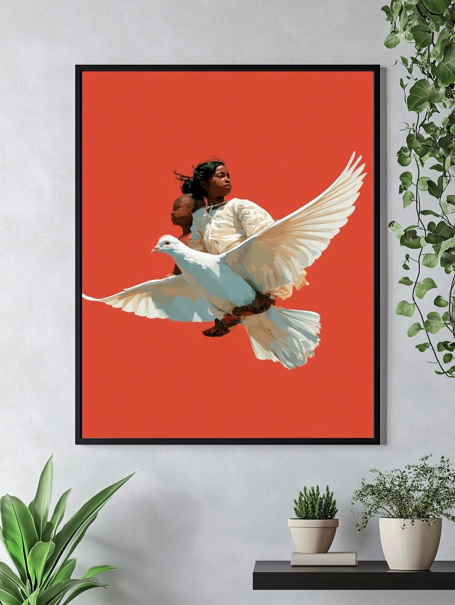 Girl and Dove Digital Art Poster. — room view 4
