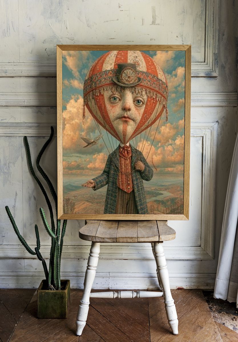 Surreal Balloon Boy Illustration Poster. room preview