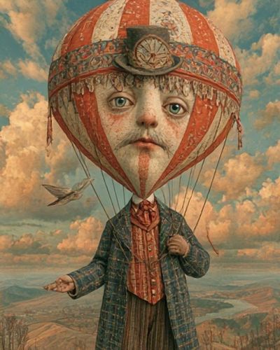 Surreal Balloon Boy Illustration Poster.