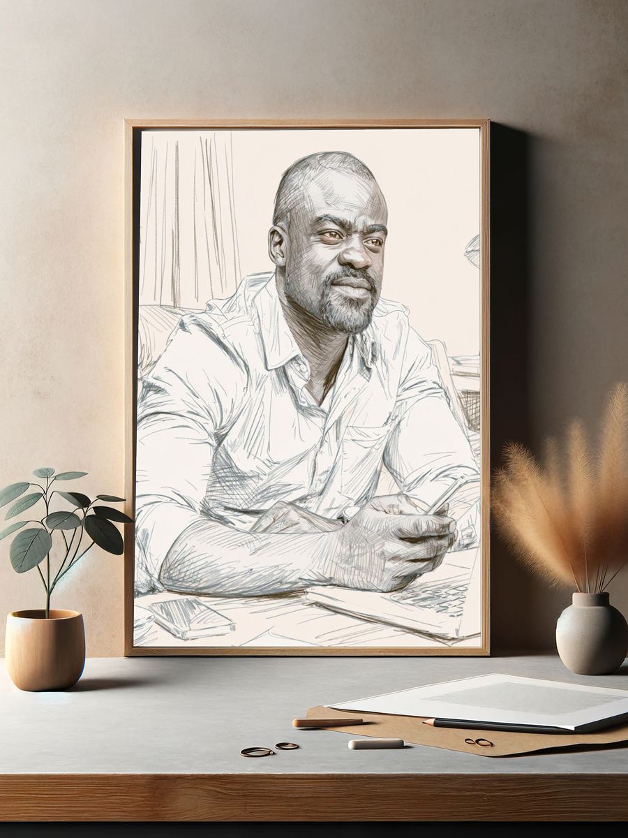 Contemplative Man Sketch Portrait Print. — room view 2