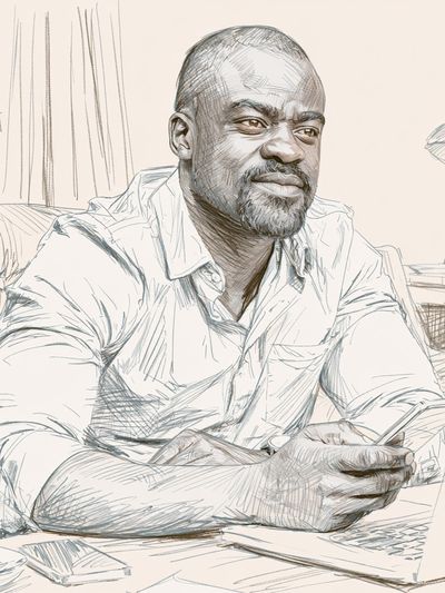 Contemplative Man Sketch Portrait Print. poster