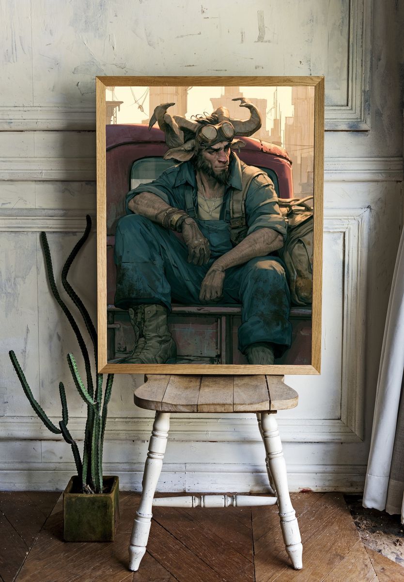 Horned Traveler Digital Art Poster. — room view 1