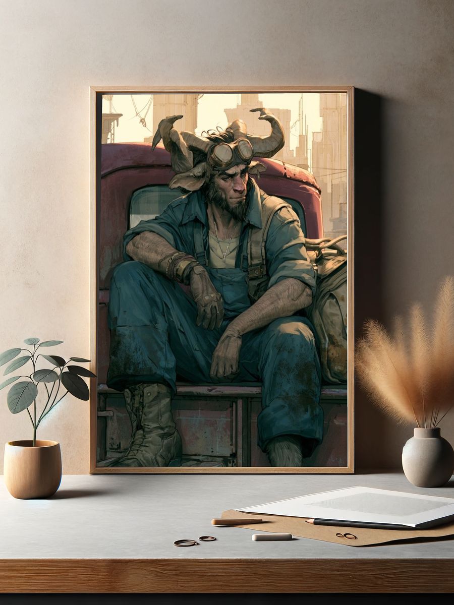 Horned Traveler Digital Art Poster. — room view 2