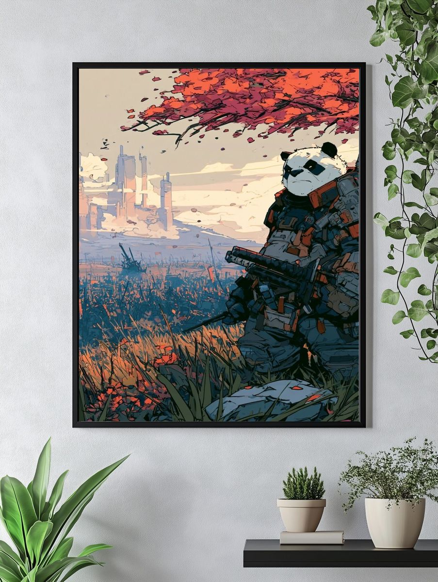 Panda Samurai Sci-Fi Illustration Poster. — room view 4