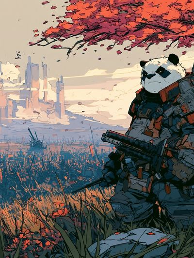 Panda Samurai Sci-Fi Illustration Poster.