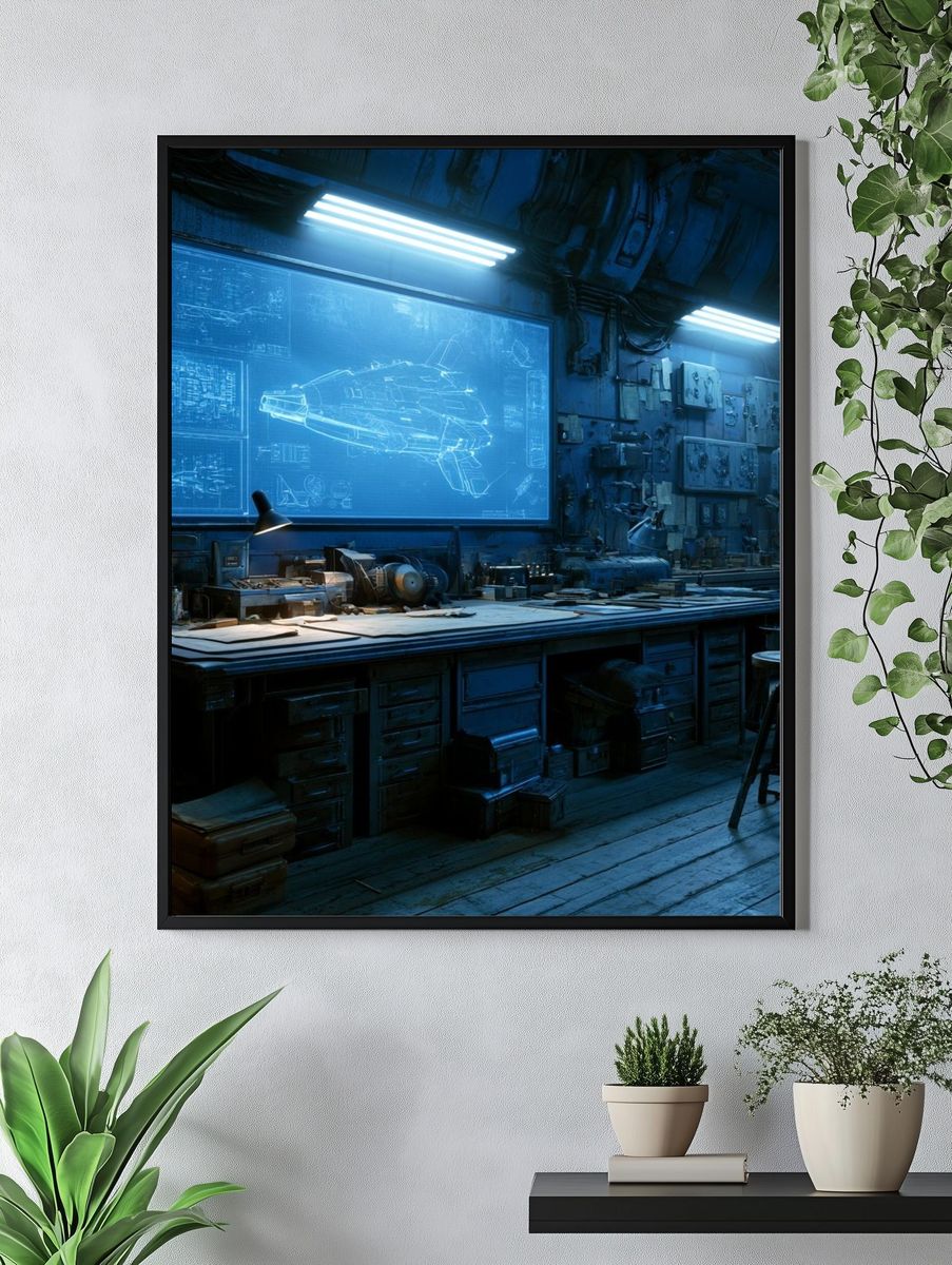 Futuristic Blueprint Workshop Print. — room view 4