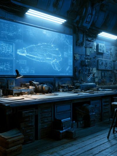 Futuristic Blueprint Workshop Print.
