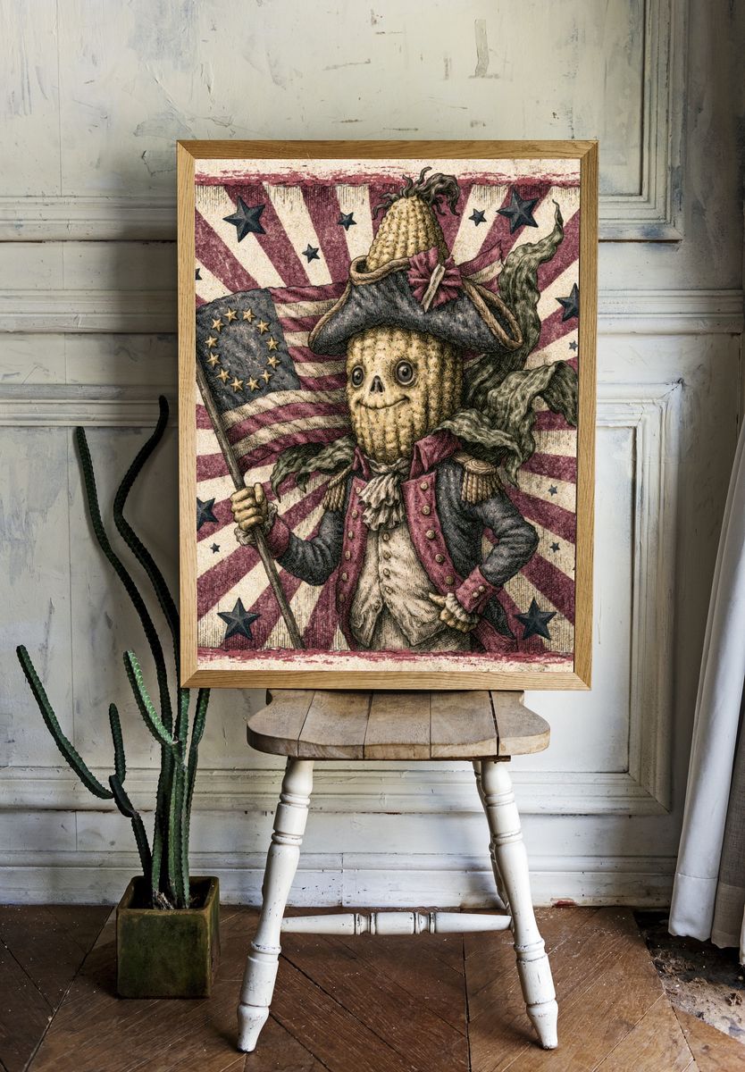 Patriotic Skeleton Corn Illustration Poster. room preview