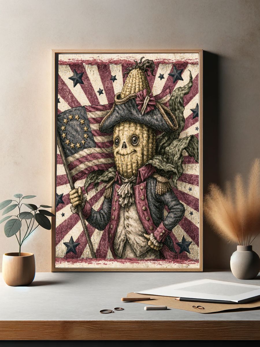 Patriotic Skeleton Corn Illustration Poster. — room view 2