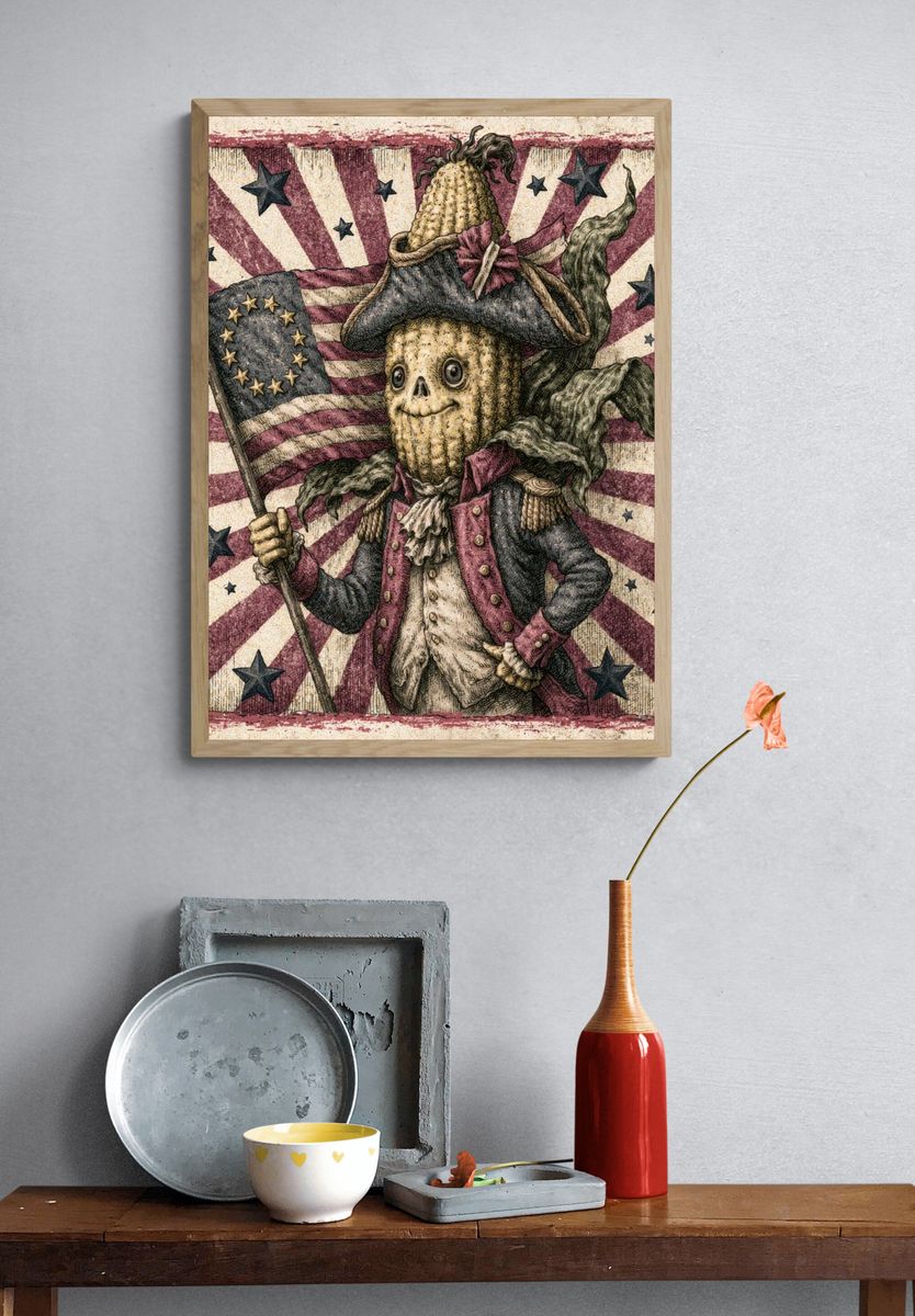 Patriotic Skeleton Corn Illustration Poster. — room view 3