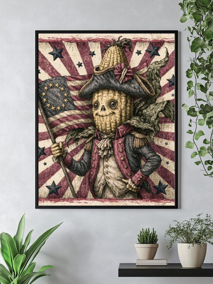 Patriotic Skeleton Corn Illustration Poster. — room view 4