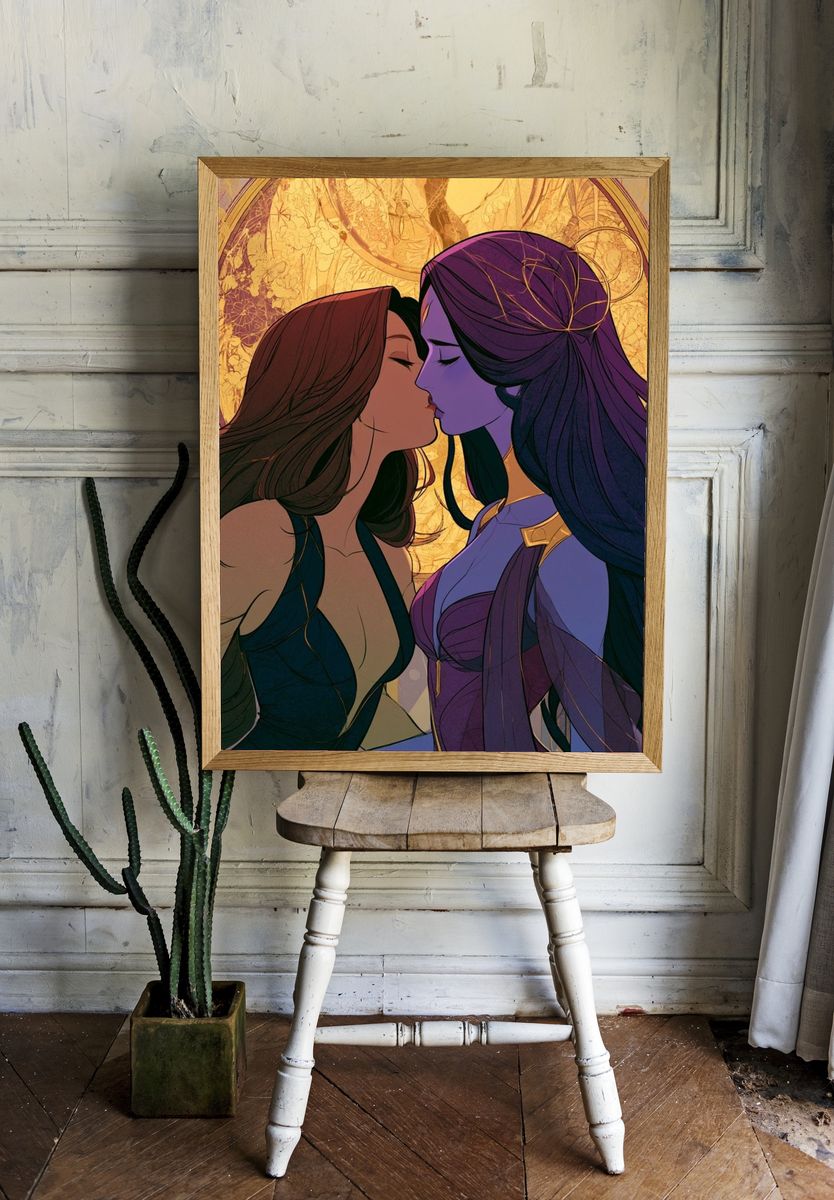 Moonlit Kiss Illustration Poster. — room view 1