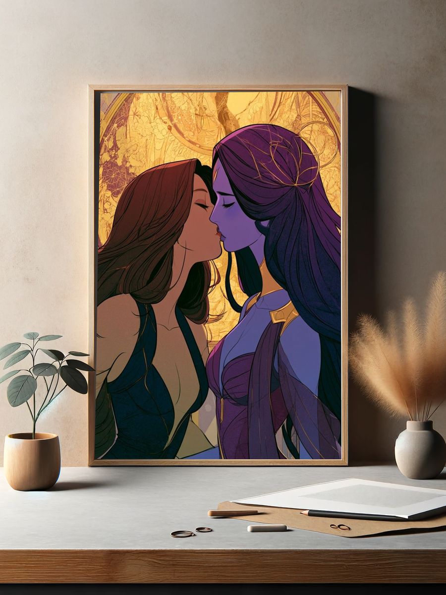 Moonlit Kiss Illustration Poster. — room view 2