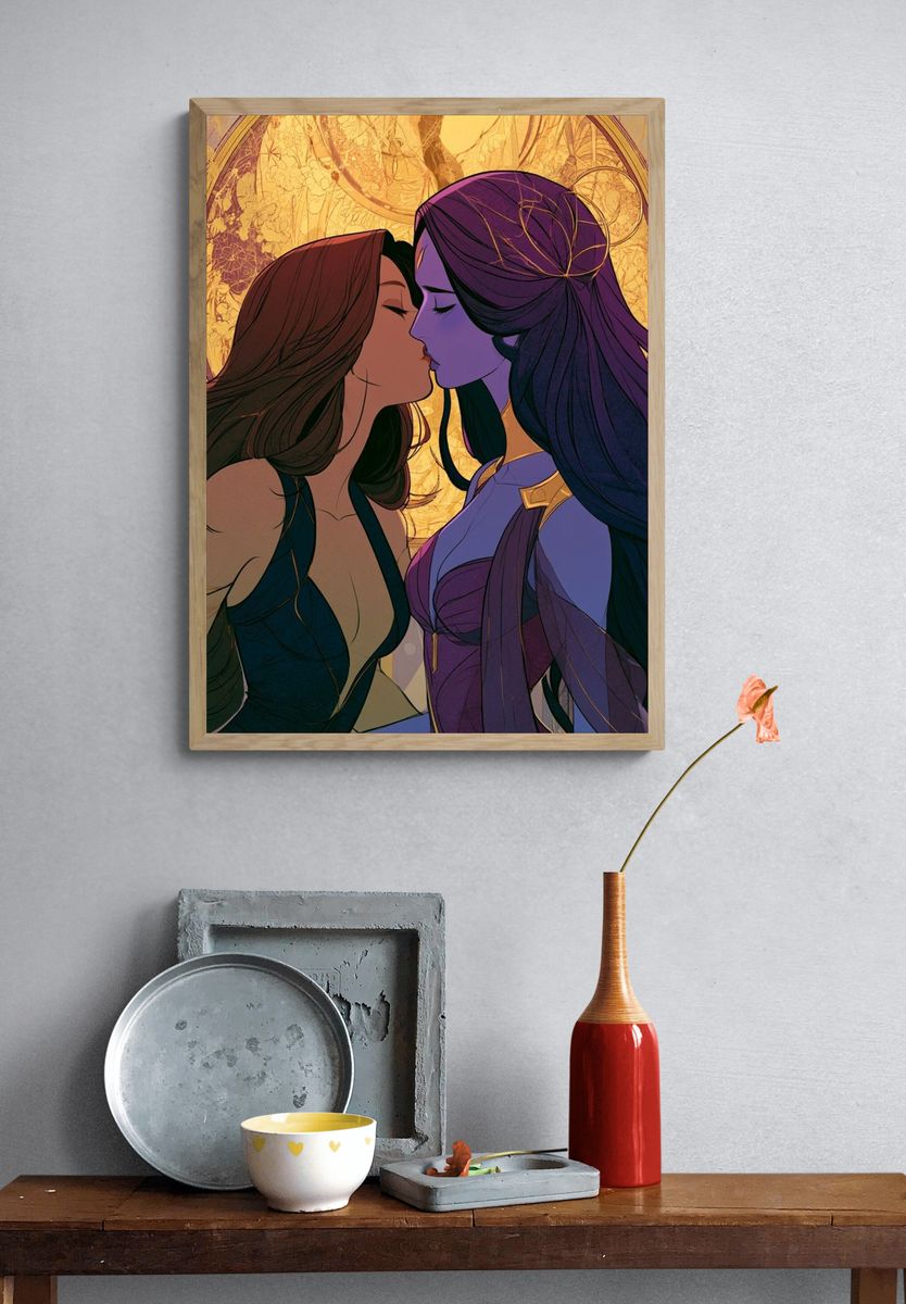 Moonlit Kiss Illustration Poster. — room view 3