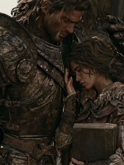 Fantasy Knight and Woman — Illustration Print. poster