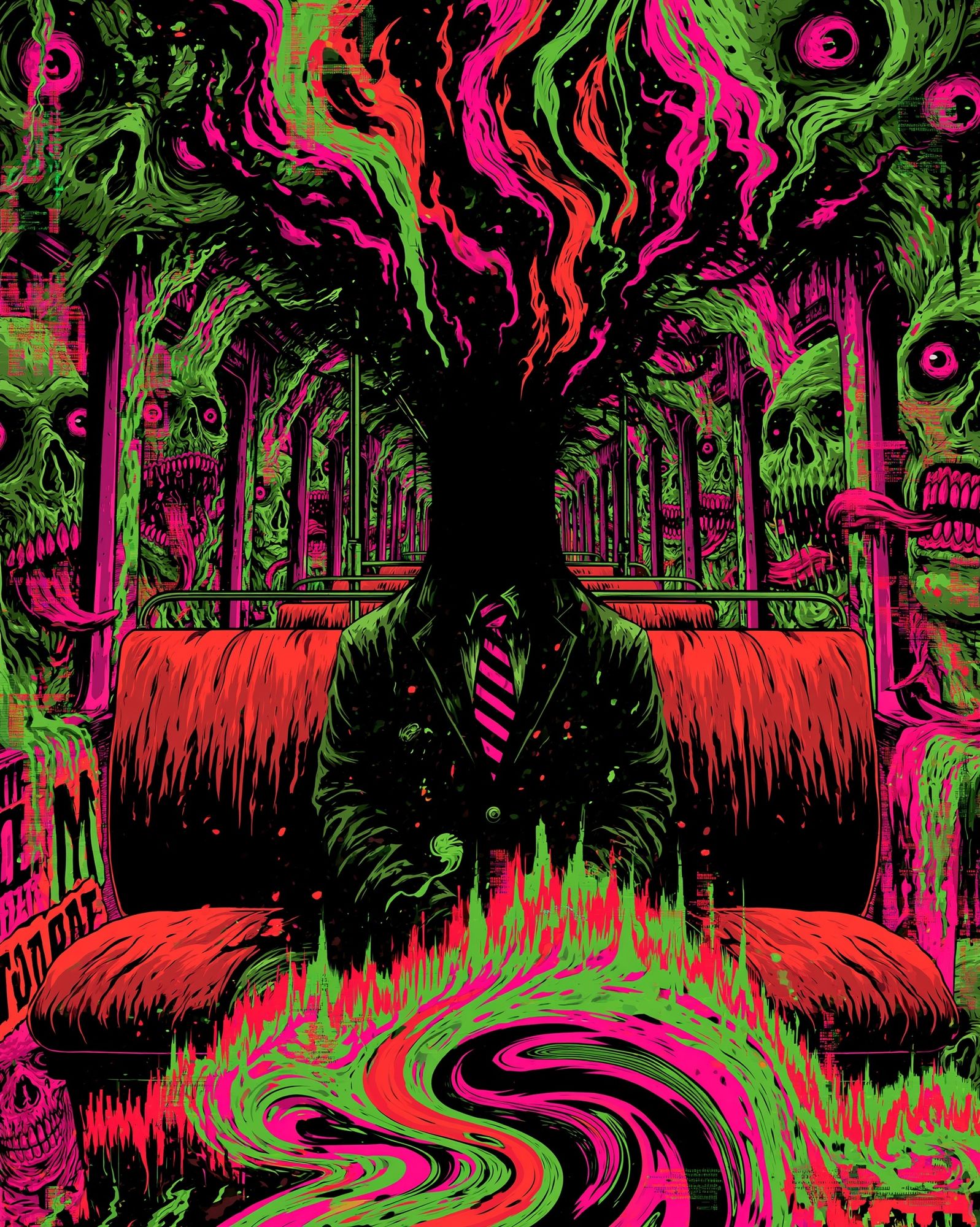 Neon Skull Train Surrealism Poster. poster detail