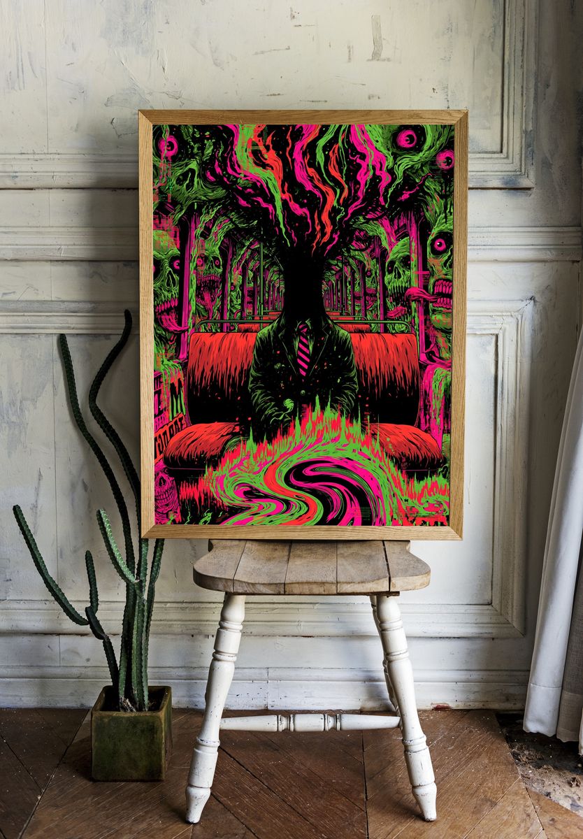 Neon Skull Train Surrealism Poster. — room view 1