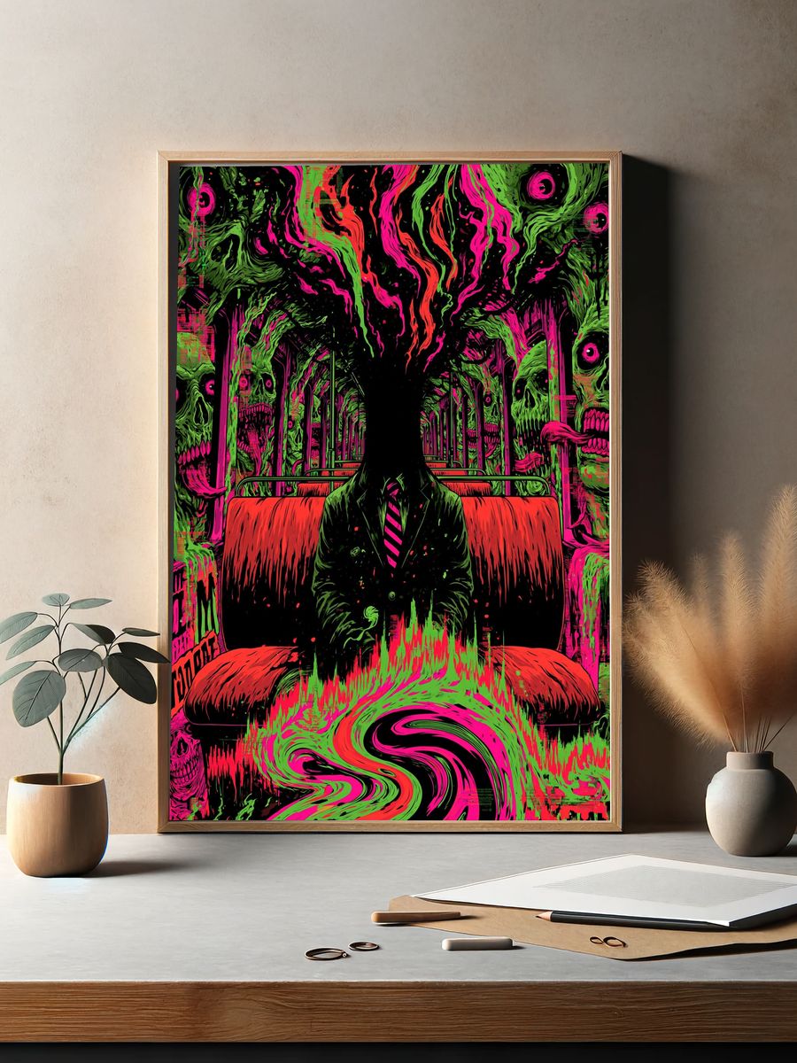 Neon Skull Train Surrealism Poster. — room view 2