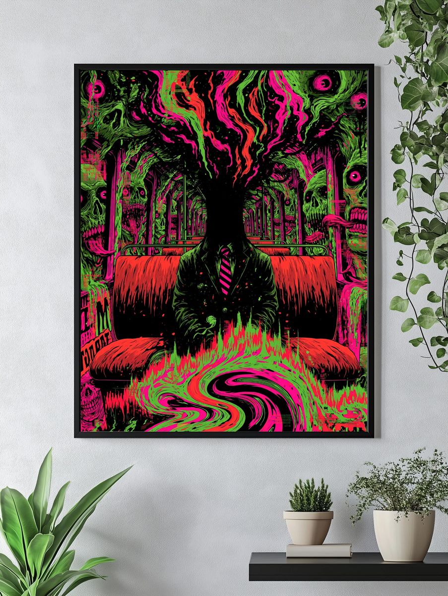 Neon Skull Train Surrealism Poster. — room view 4