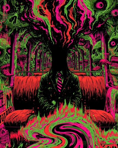 Neon Skull Train Surrealism Poster.