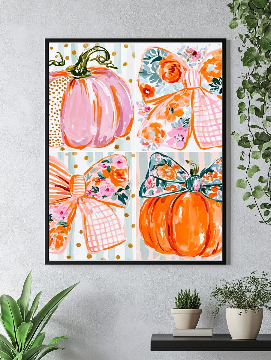 Pumpkin Bow Watercolor Illustration Poster. — room view 4