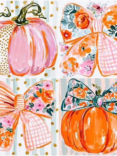 Pumpkin Bow Watercolor Illustration Poster.