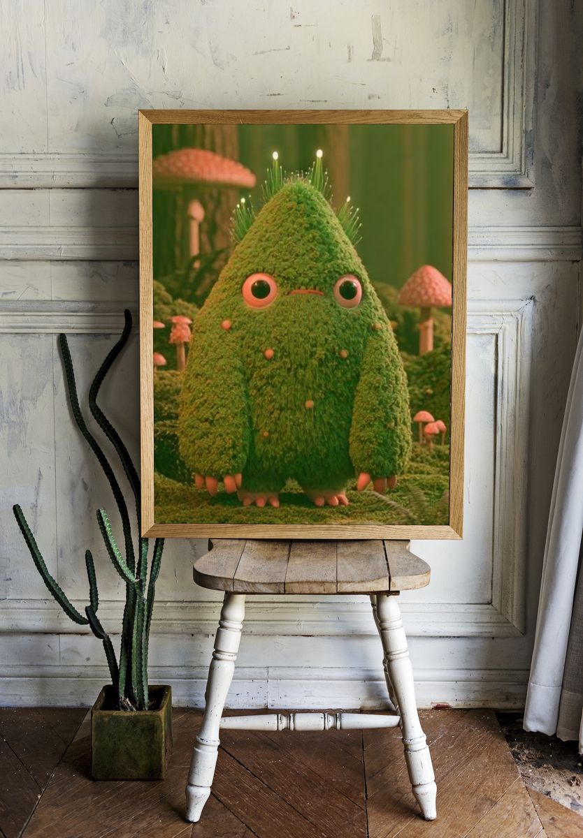 Mossy Forest Creature Illustration Poster. — room view 1