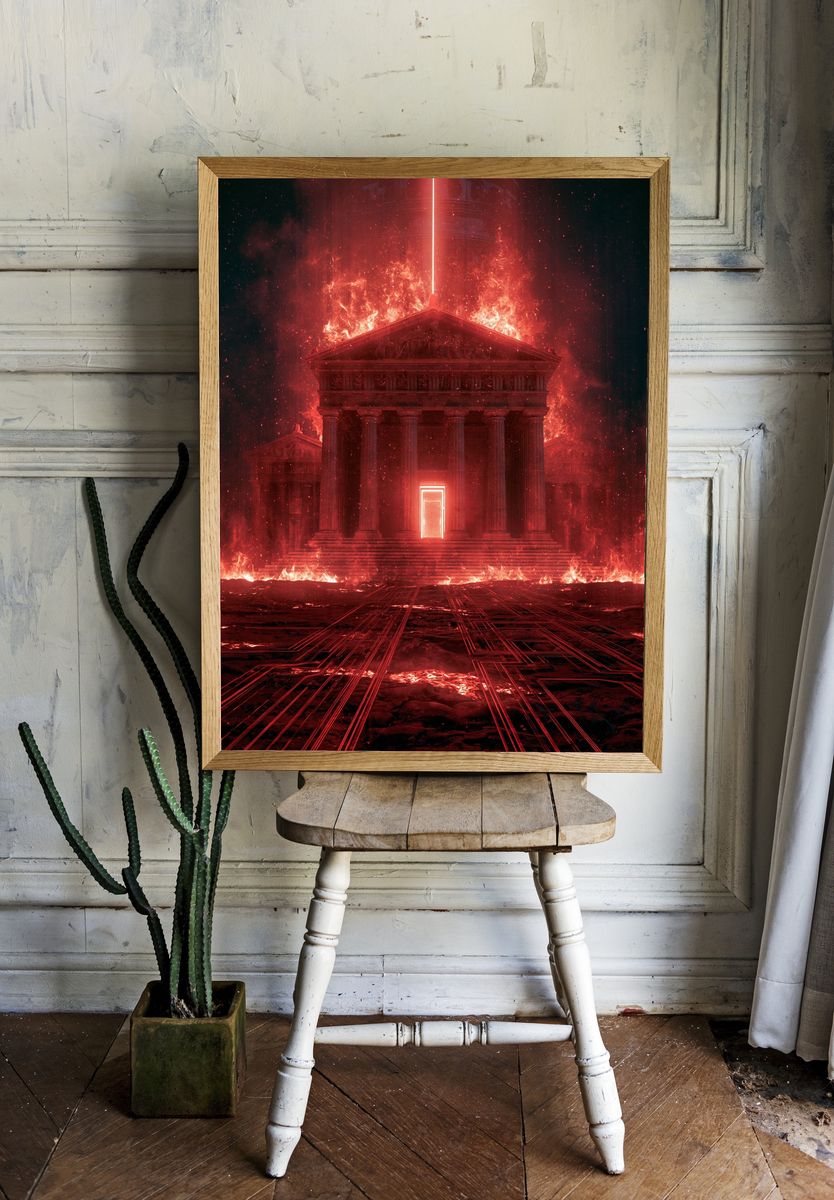 Burning Temple Digital Art Poster. — room view 1