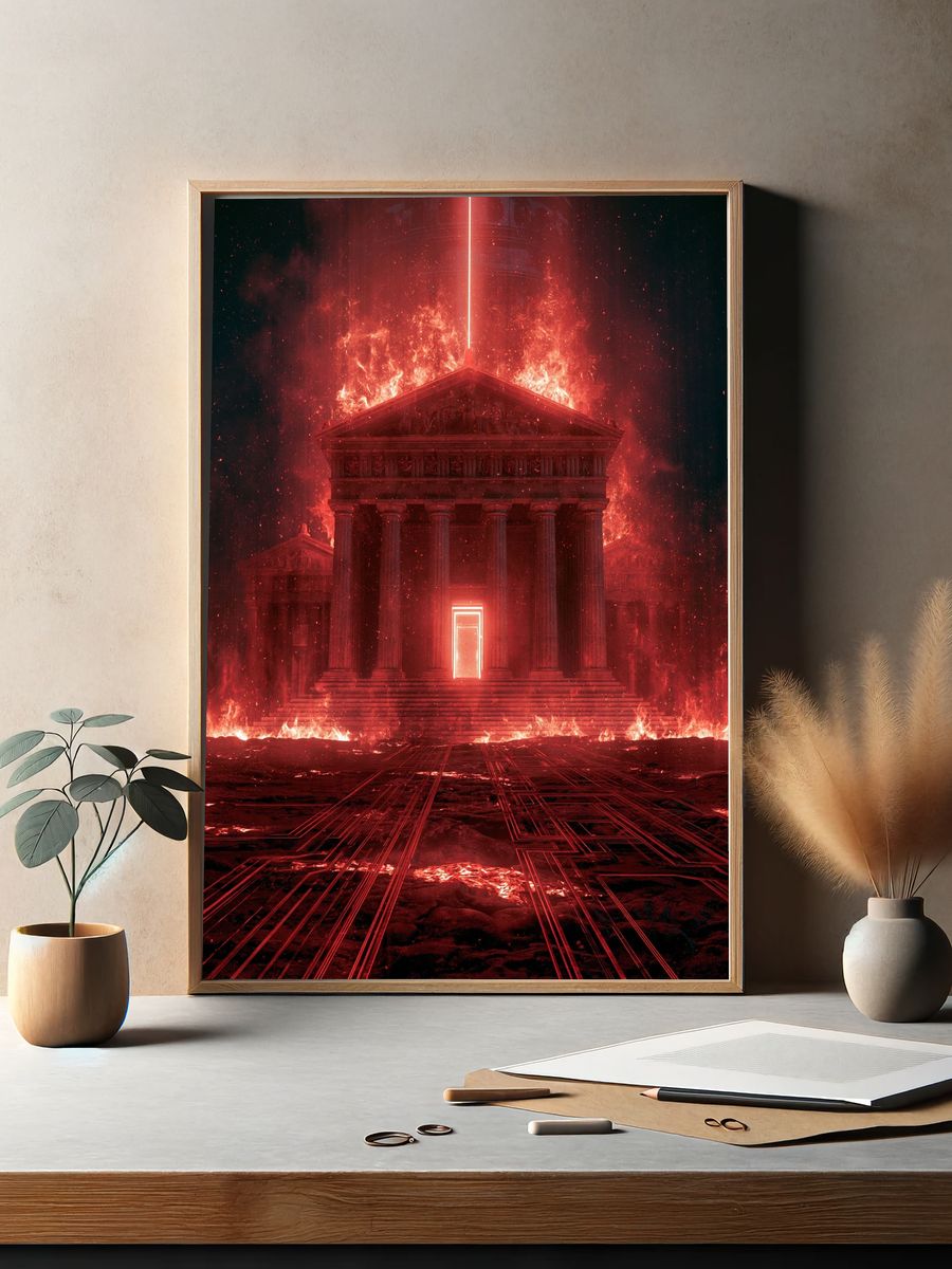 Burning Temple Digital Art Poster. — room view 2