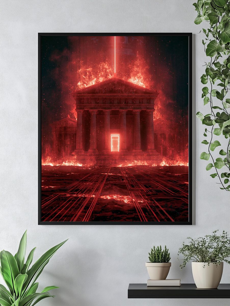 Burning Temple Digital Art Poster. — room view 4