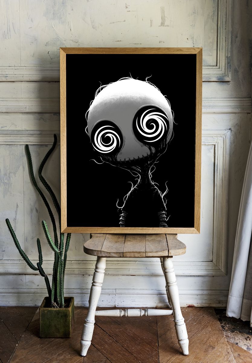 Spooky Spiral Doll Illustration Poster. room preview