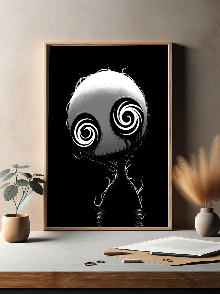 Spooky Spiral Doll Illustration Poster. — room view 2