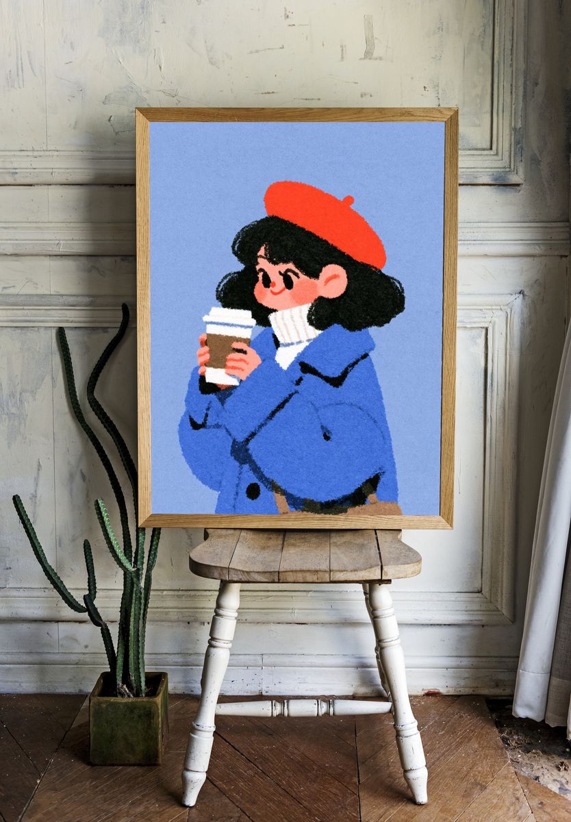 Girl with Coffee Illustration Poster. room preview