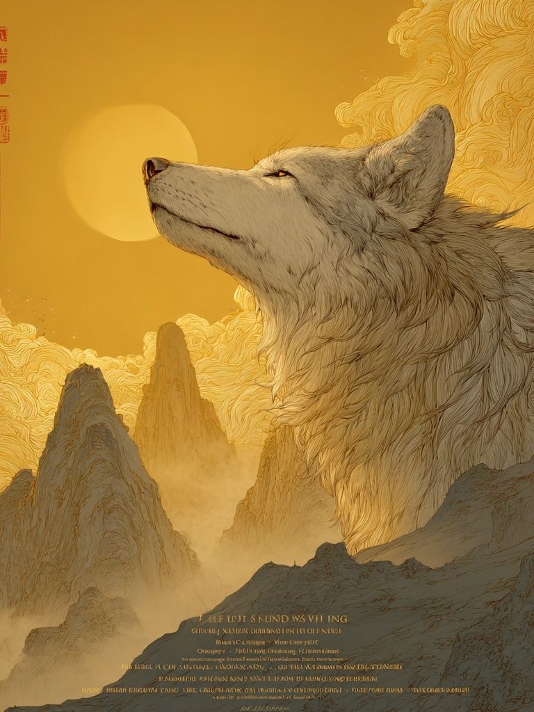 Golden Wolf Mountain Poster. poster detail