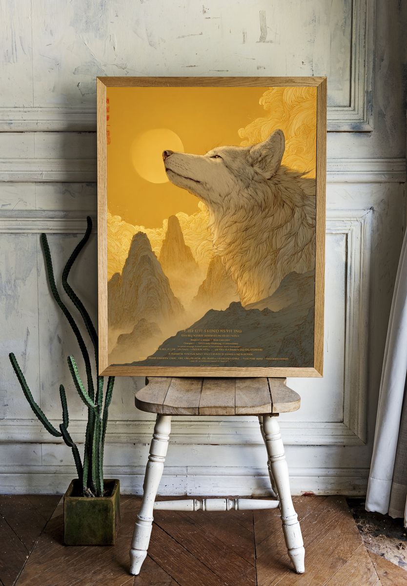 Golden Wolf Mountain Poster. room preview
