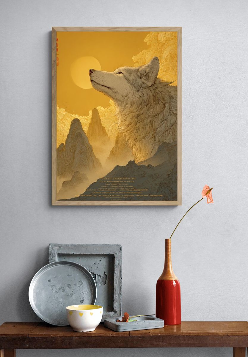 Golden Wolf Mountain Poster. — room view 3