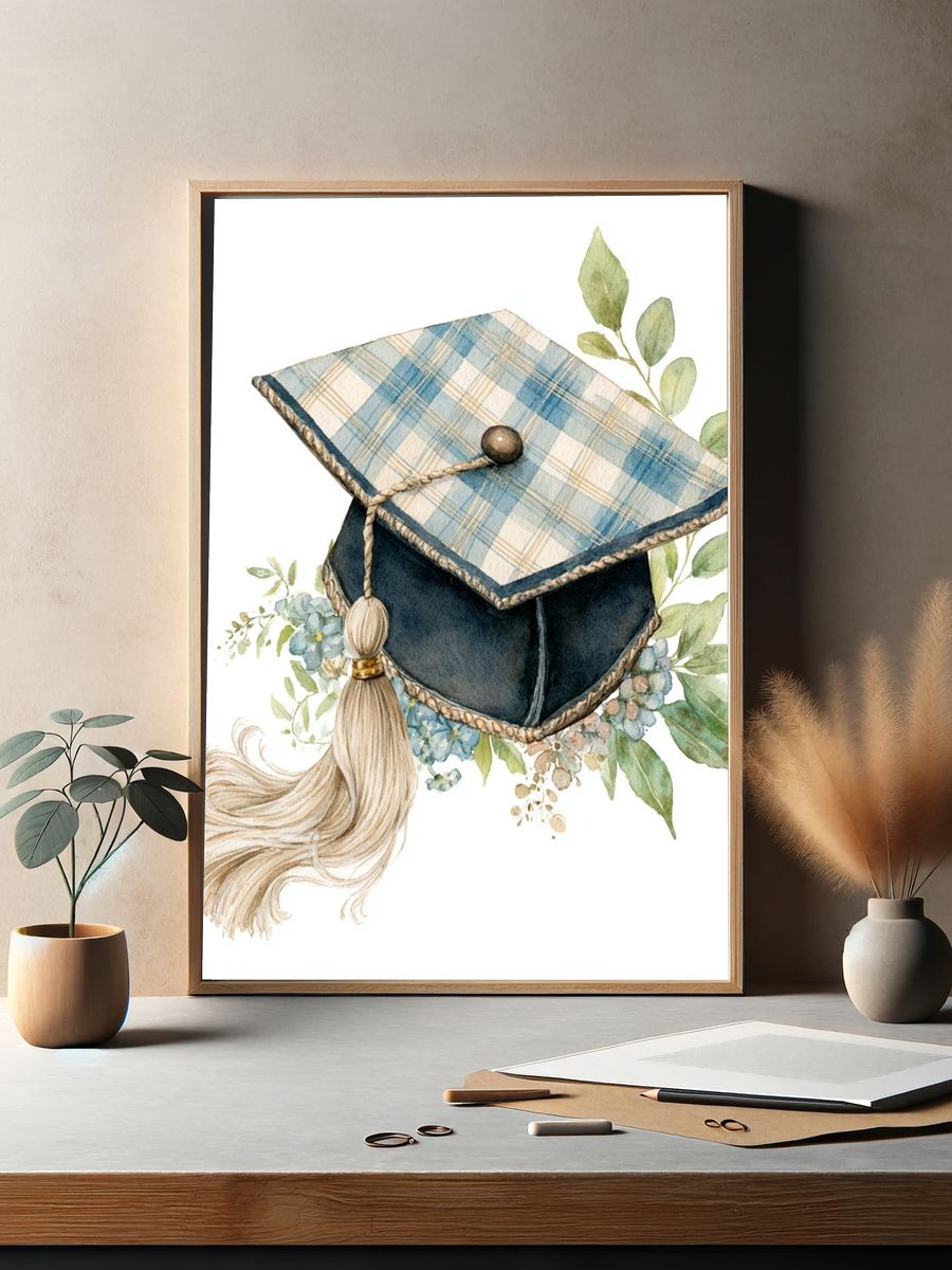 Graduation Cap Watercolor Print. — room view 2