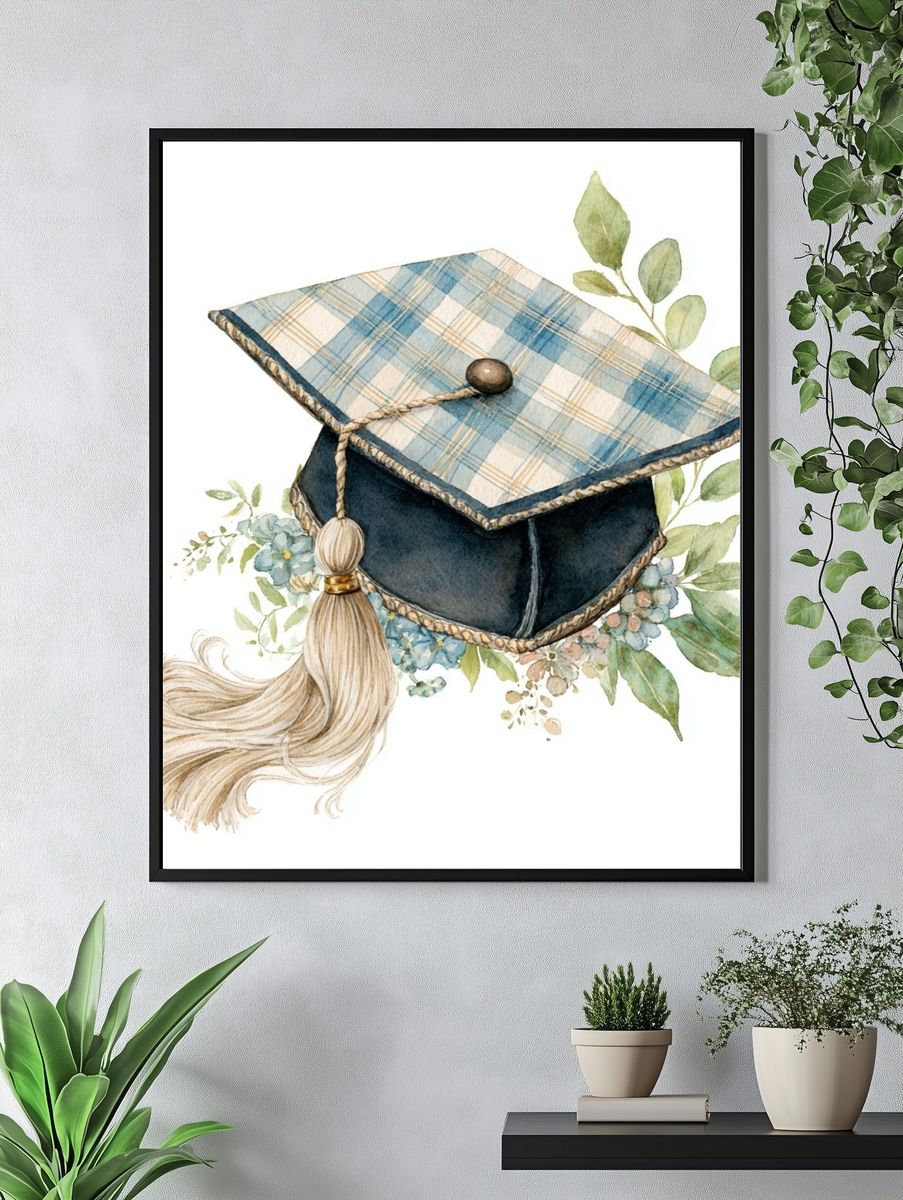 Graduation Cap Watercolor Print. — room view 4
