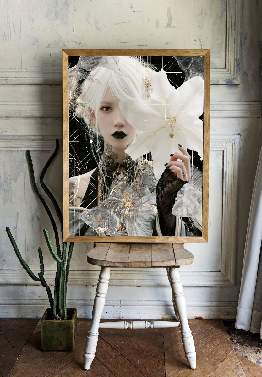 White Lily Portrait Illustration Print. — room view 1