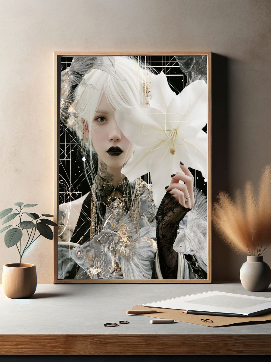 White Lily Portrait Illustration Print. — room view 2