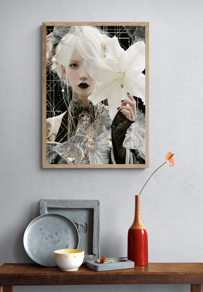 White Lily Portrait Illustration Print. — room view 3