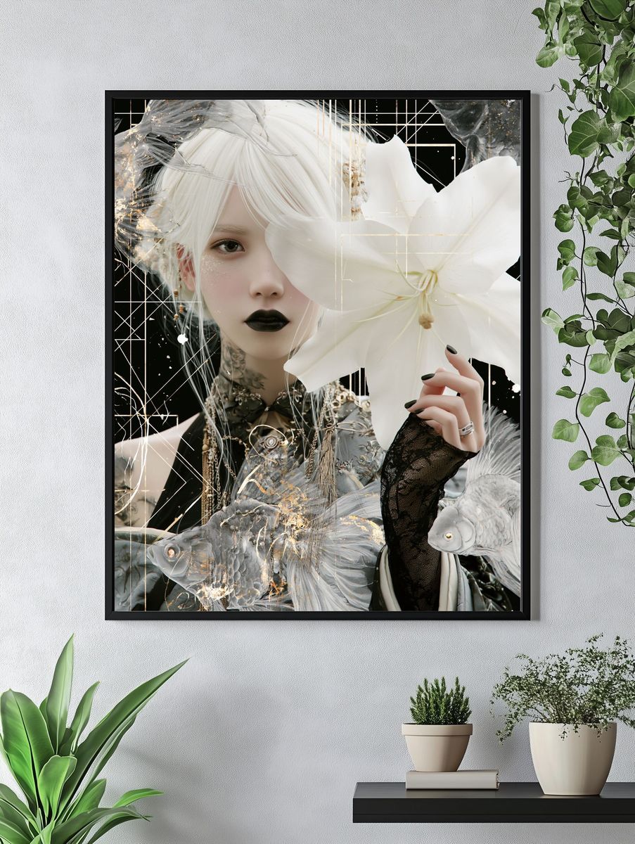 White Lily Portrait Illustration Print. — room view 4