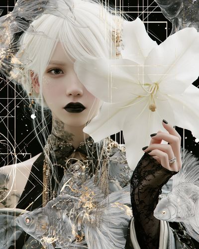 White Lily Portrait Illustration Print.